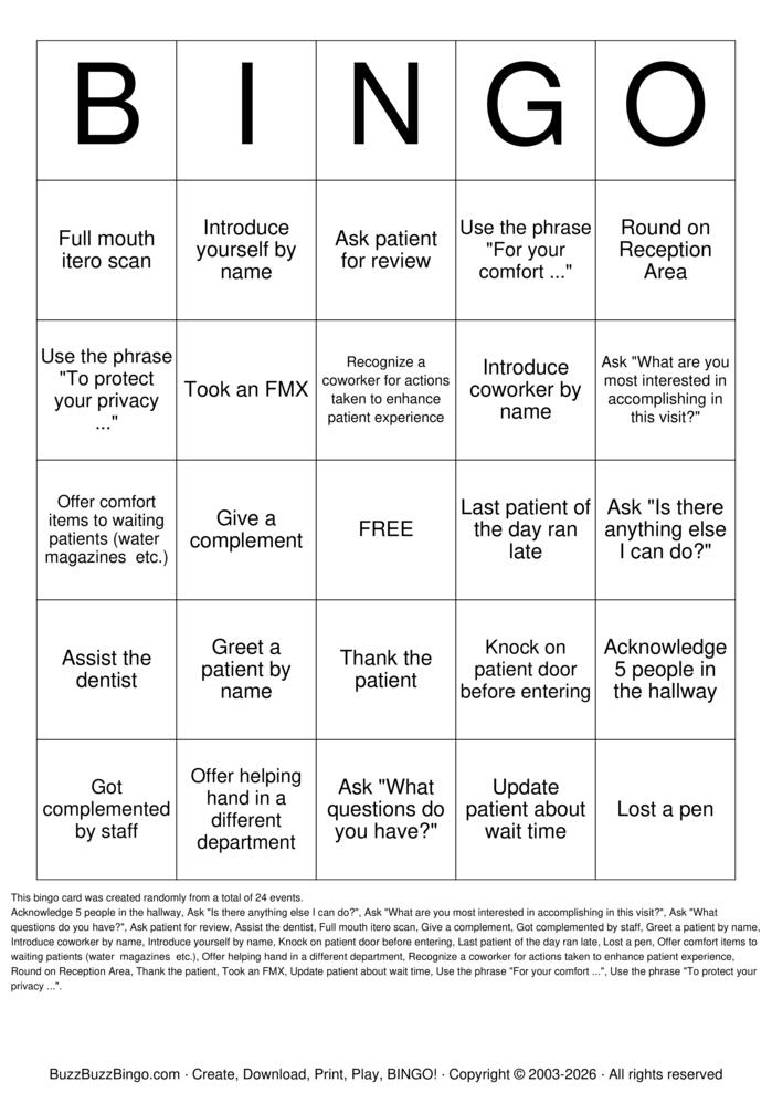 Download Free Patient Experience Bingo Cards