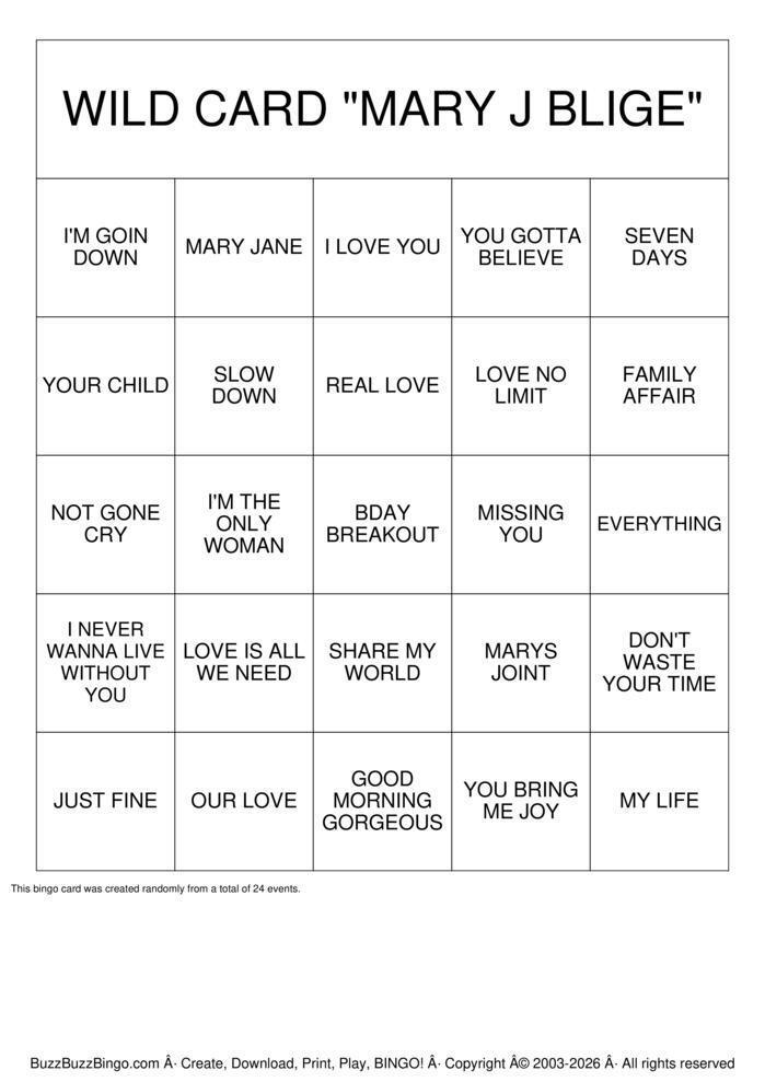Download Free R&B BINGO Bingo Cards