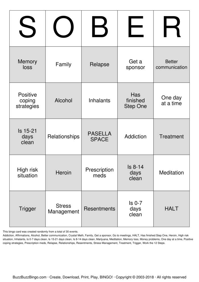 Recovery Bingo Cards to Download, Print and Customize!