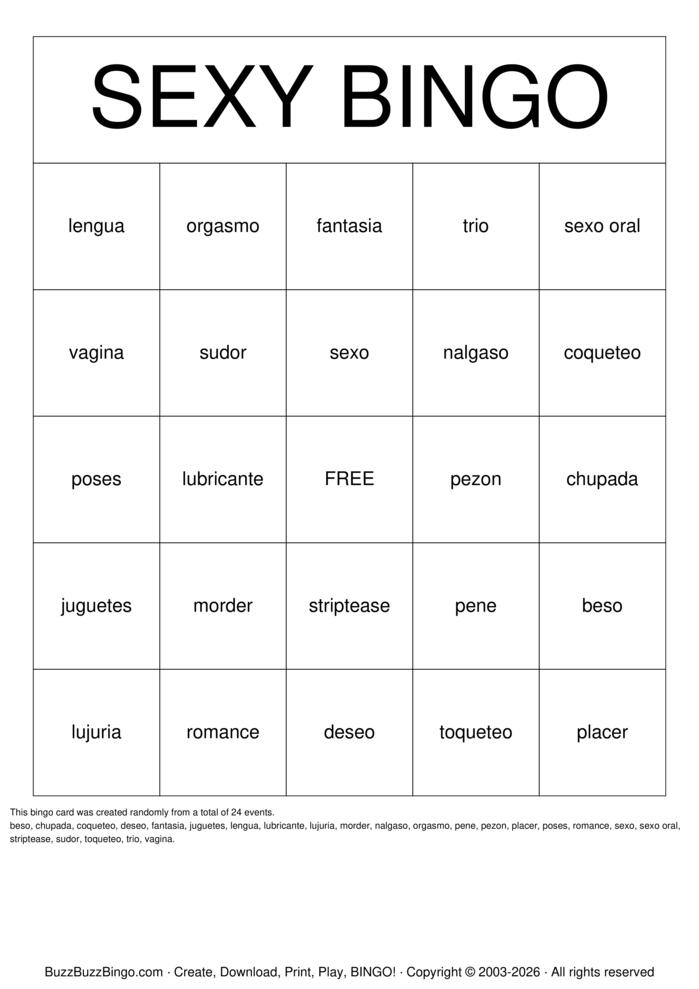 Download Free SEXY BINGO Bingo Cards