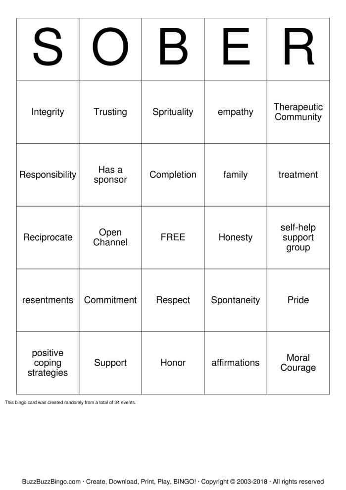 Download Free SOBER Bingo Cards Download Free SOBER Bingo Cards