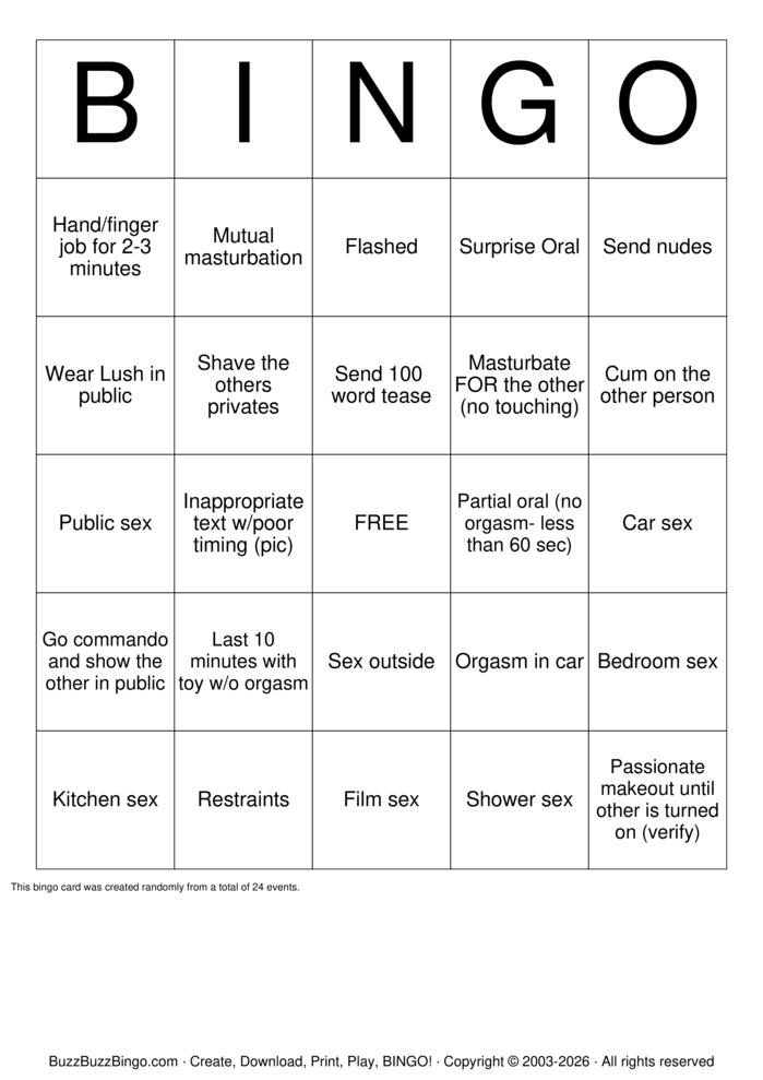 Download Free Sex Act Bingo Bingo Cards