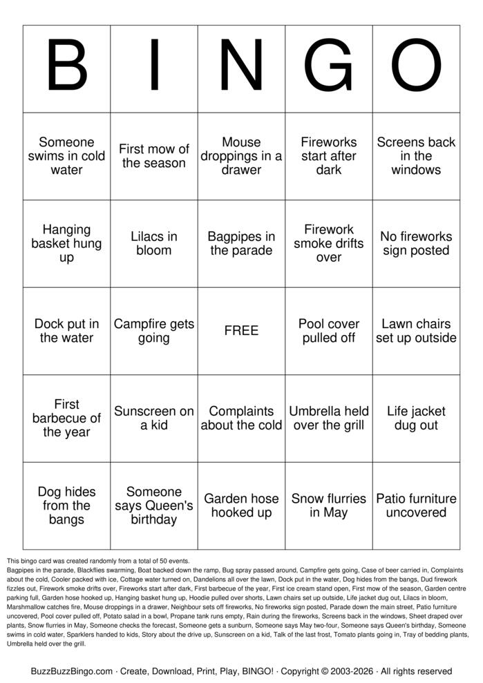 Download Free Victoria Day Bingo Cards