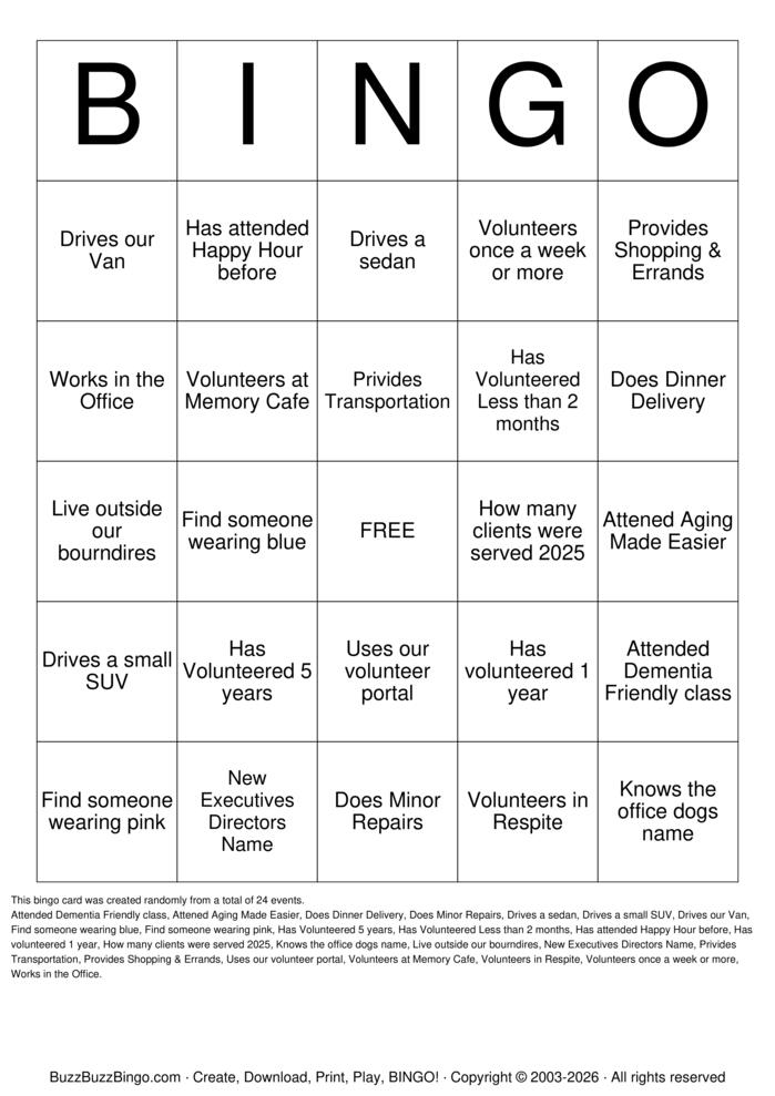 Download Free Volunteer Appreciation Bingo Cards