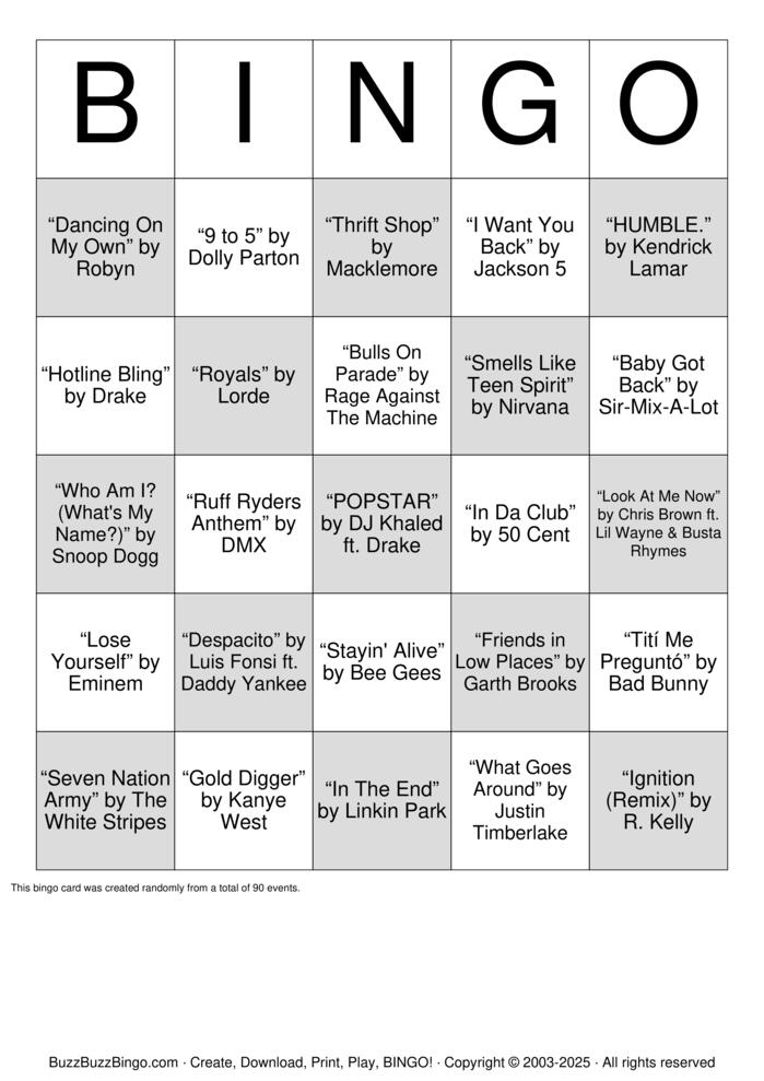 Download Free #1 Hits Music Bingo Bingo Cards Download Free #1 Hits Music Bingo Bingo Cards