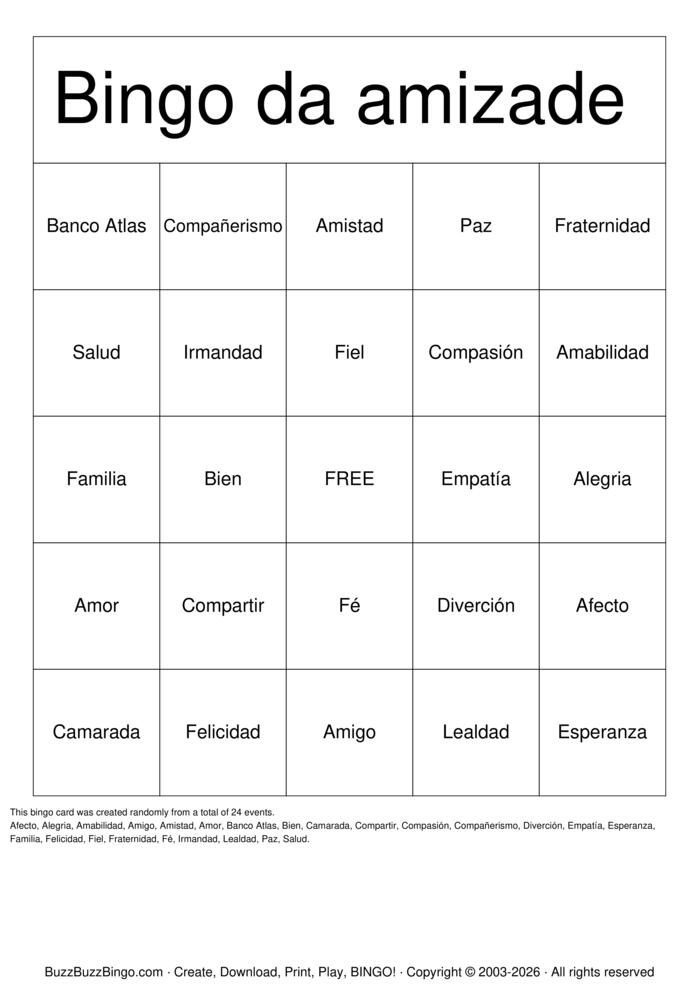 Download Free Bingo da amizade Bingo Cards Download Free Bingo da amizade Bingo Cards