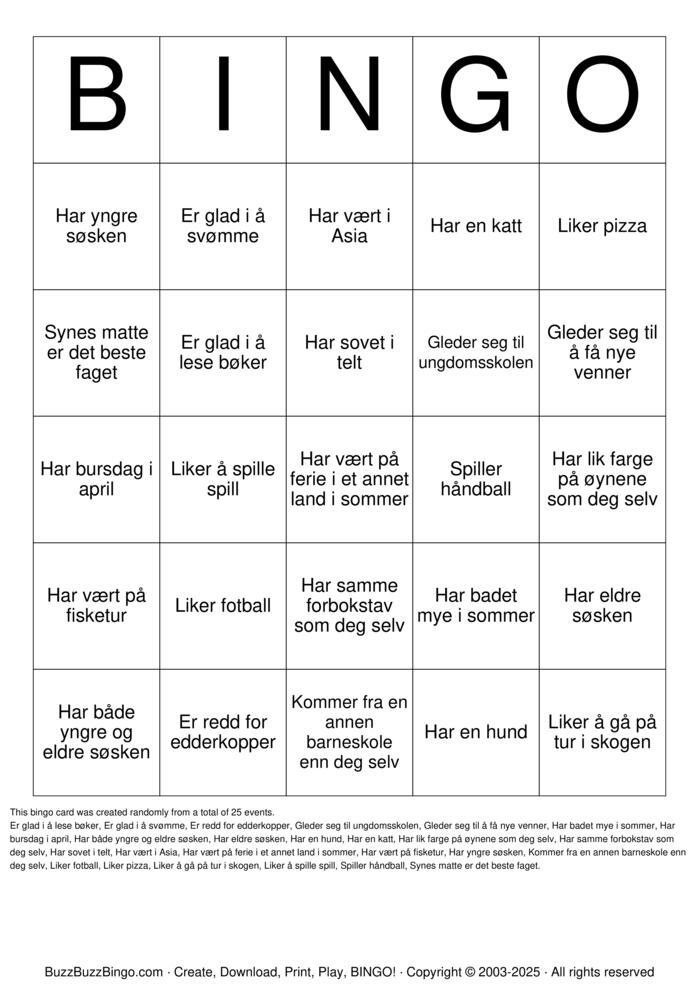 Download Free Bli kjent! Bingo Cards