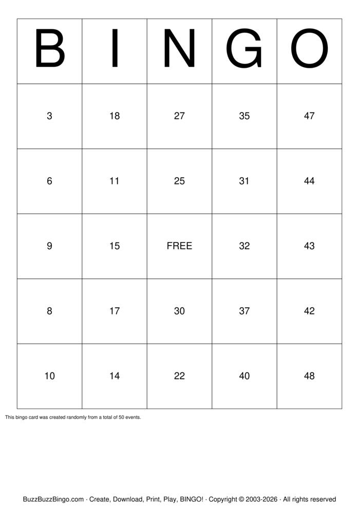 Download Free Classic Numbers 1-250 Bingo Cards