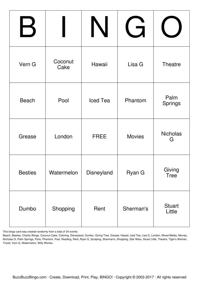 Download Free Custom Bingo Cards