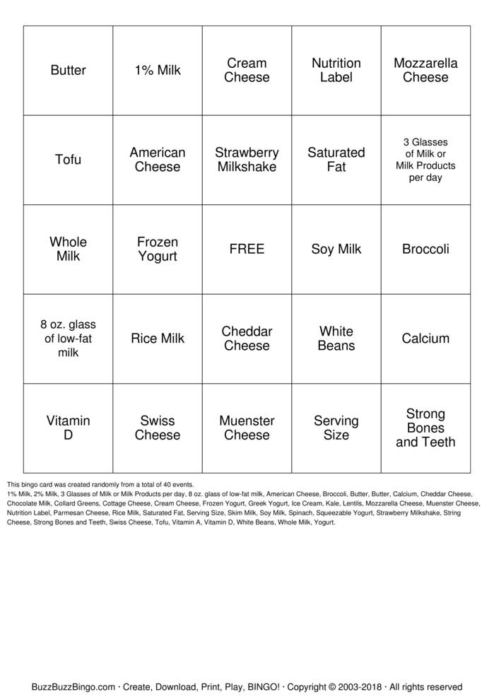 Dairy Bingo Cards to Download, Print and Customize!