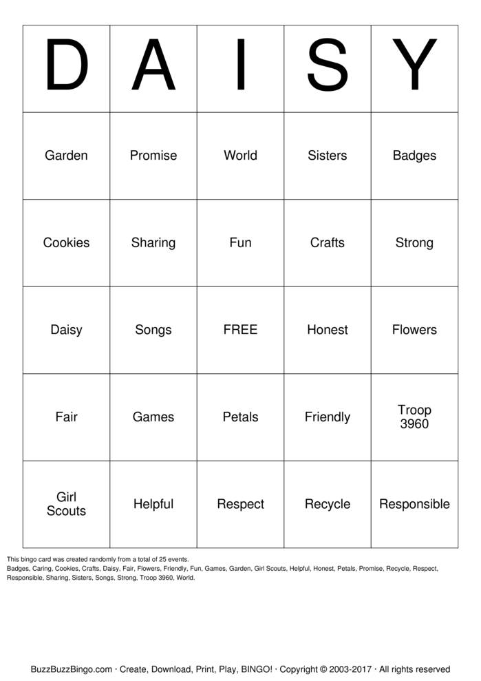 Download Free Daisy Bingo Cards