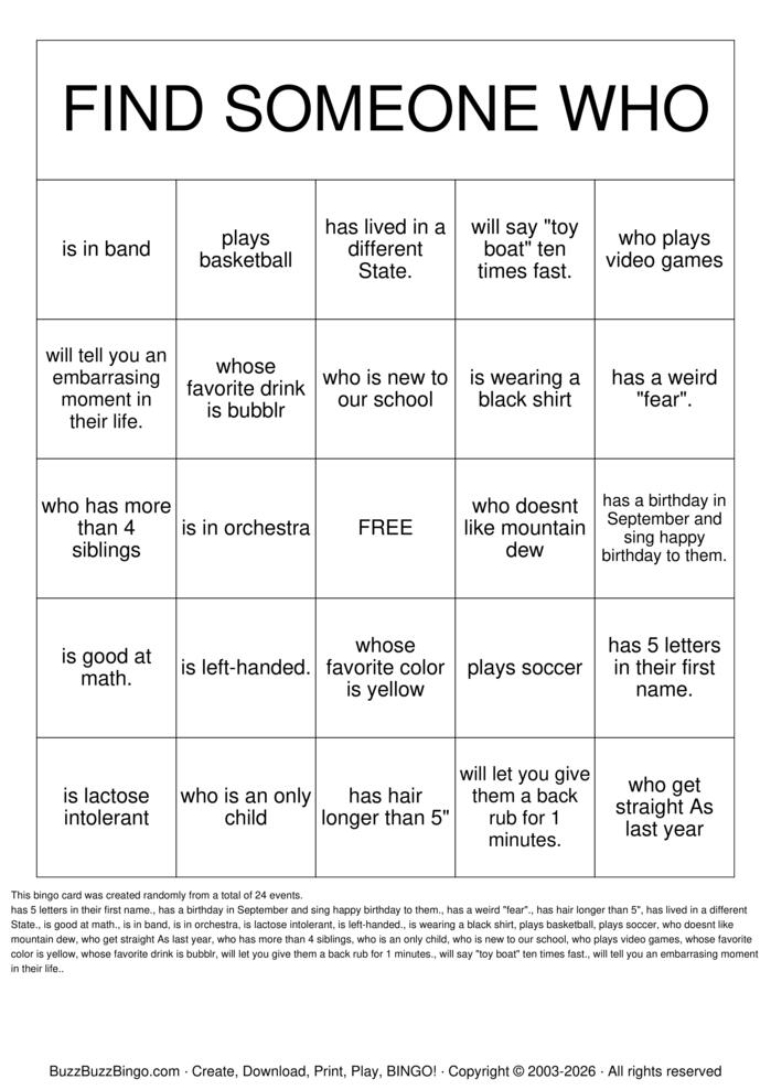 Download Free Find Someone Who  Bingo Cards