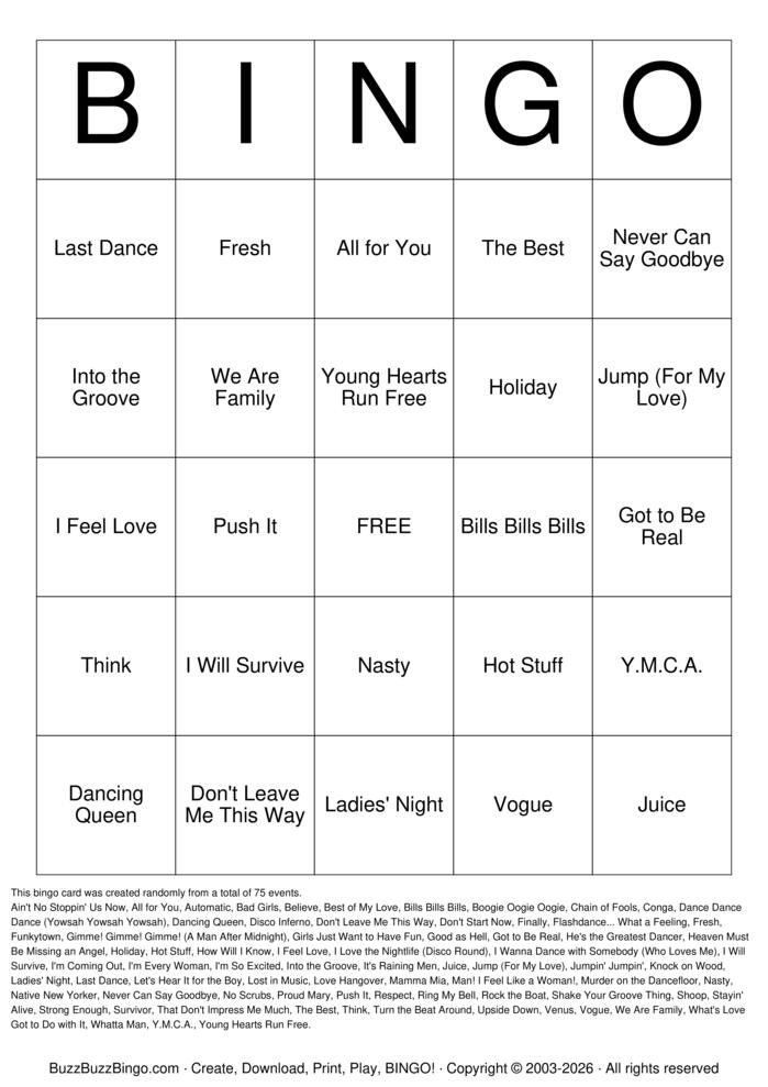 Download Free Ladies Night Titles Bingo Cards