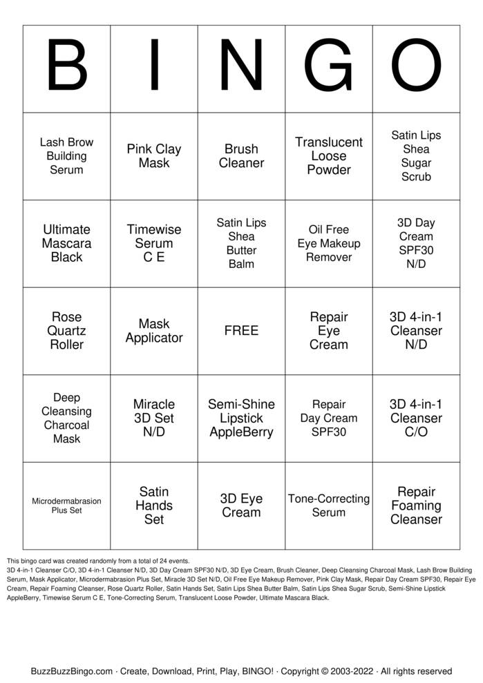 Download Free Mary Kay BINGO Bingo Cards Download Free Mary Kay BINGO Bingo Cards