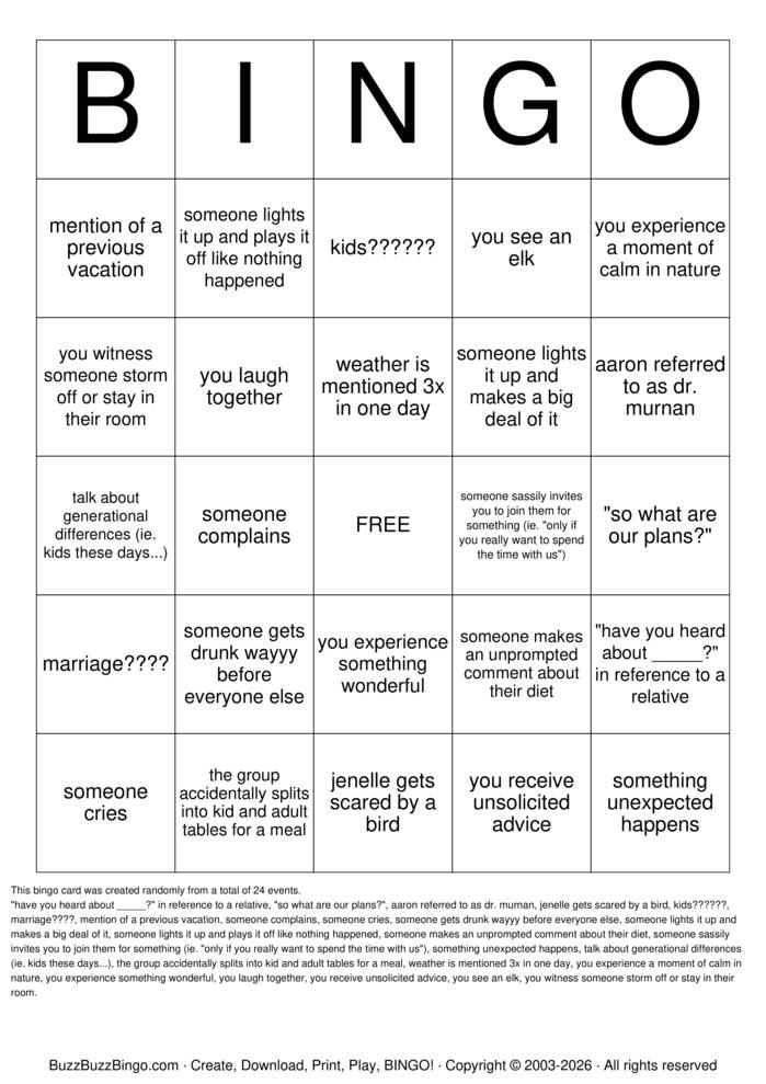 Download Free New Zealand Vacation  Bingo Cards