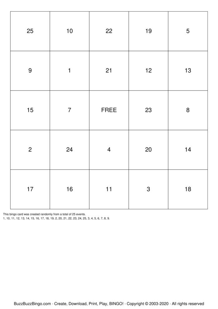 Download Free Numbers 1-36 Bingo Cards