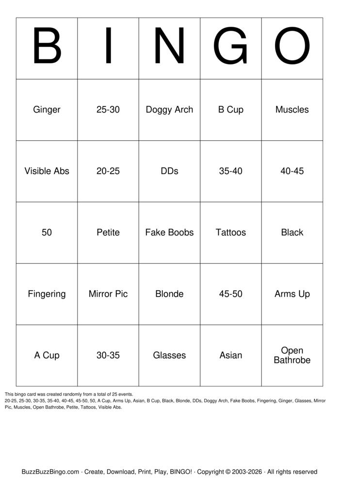Download Free SEXY BINGO Bingo Cards Download Free SEXY BINGO Bingo Cards