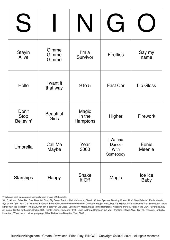 Download Free SINGO - YL CLUB  Bingo Cards