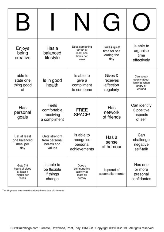 Self Esteem Bingo Cards to Download, Print and Customize!