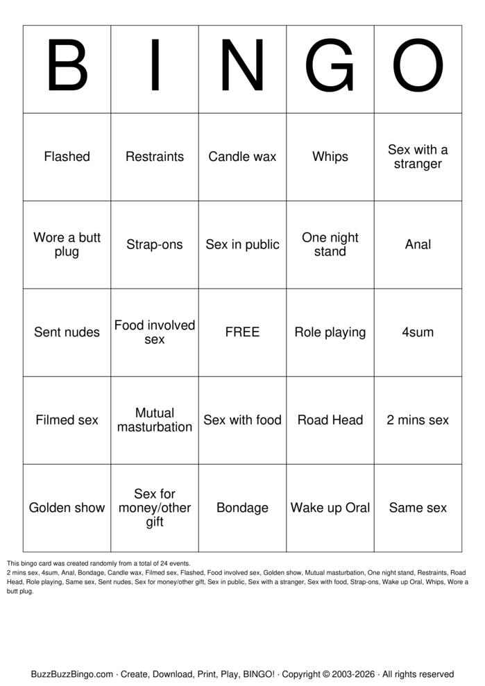 Download Free Sex Act Bingo Bingo Cards