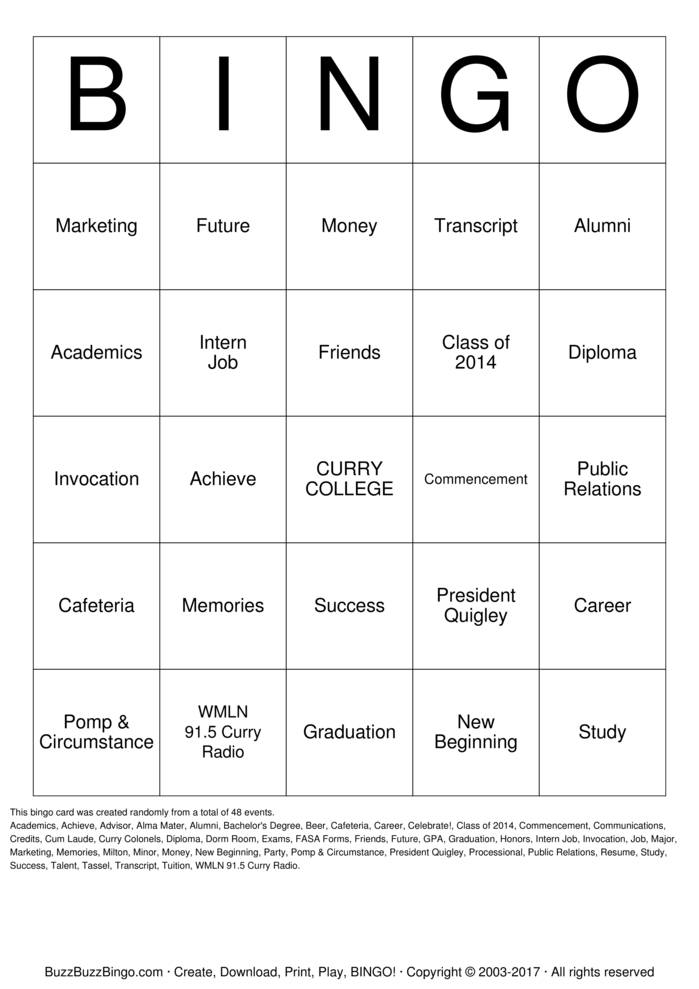 Download Free Thomas' Graduation Party Bingo Cards