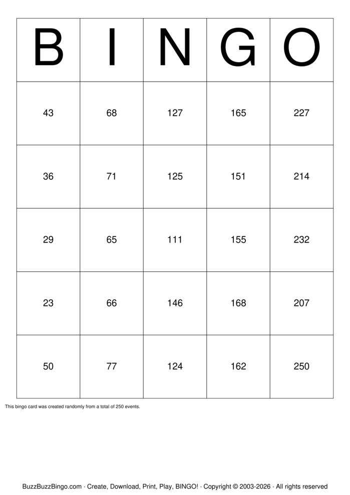 Download Free 250-300 Bingo Cards Download Free 250-300 Bingo Cards