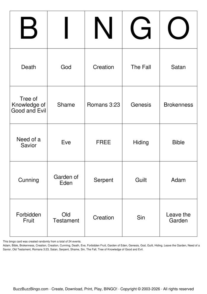 Download Free Adam's Eve Bingo Cards Download Free Adam's Eve Bingo Cards