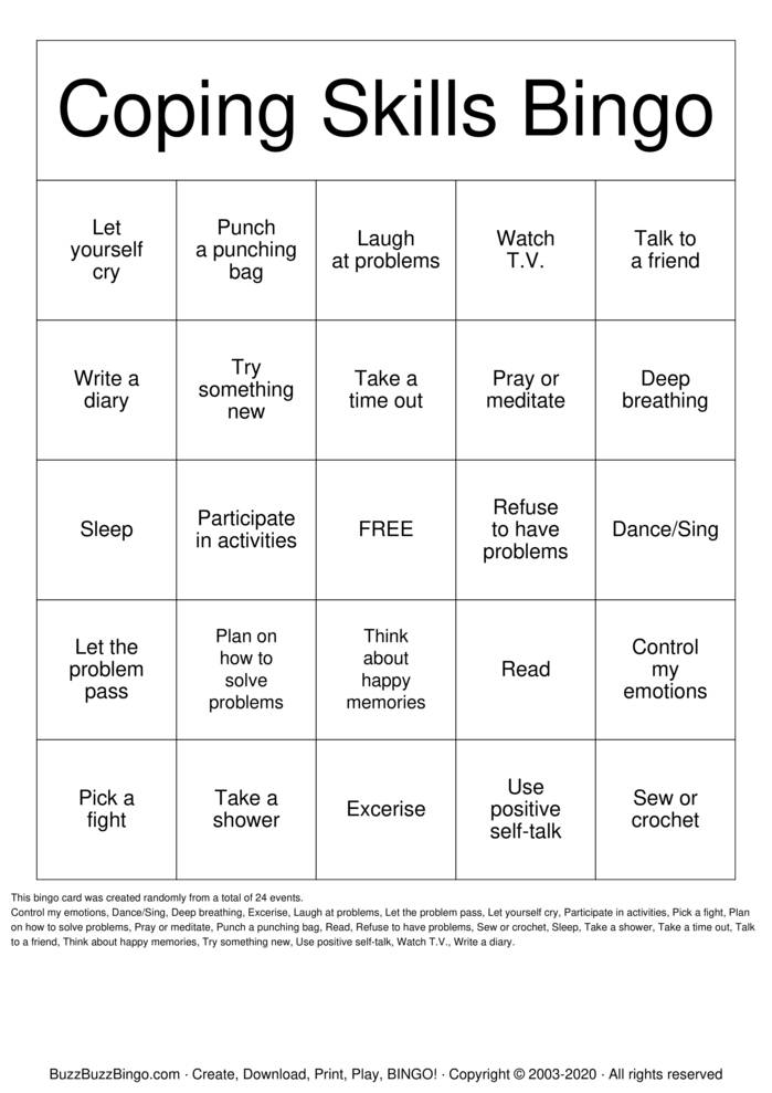 Coping Skills Bingo Cards to Download, Print and Customize!