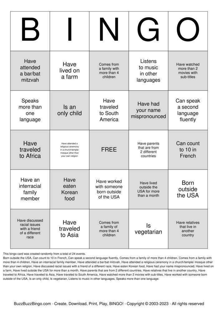 Download Free Diversity Bingo Cards
