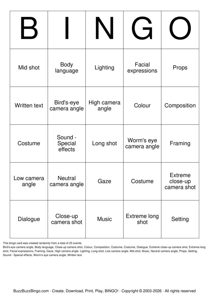 Download Free Film codes and conventions Bingo Cards Download Free Film codes and conventions Bingo Cards