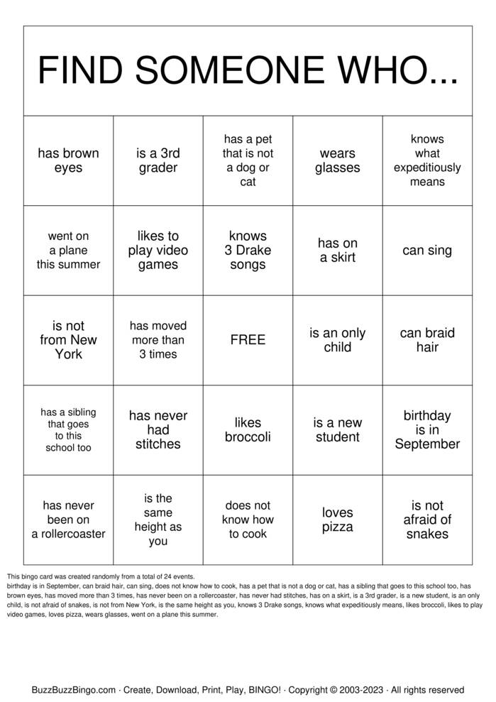 Download Free Find Someone Who Bingo Cards