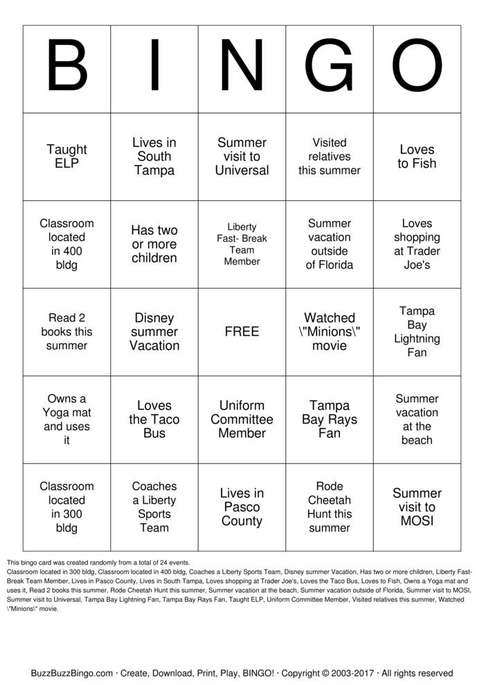 Liberty Middle School Bingo Bingo Cards to Download, Print and Customize!