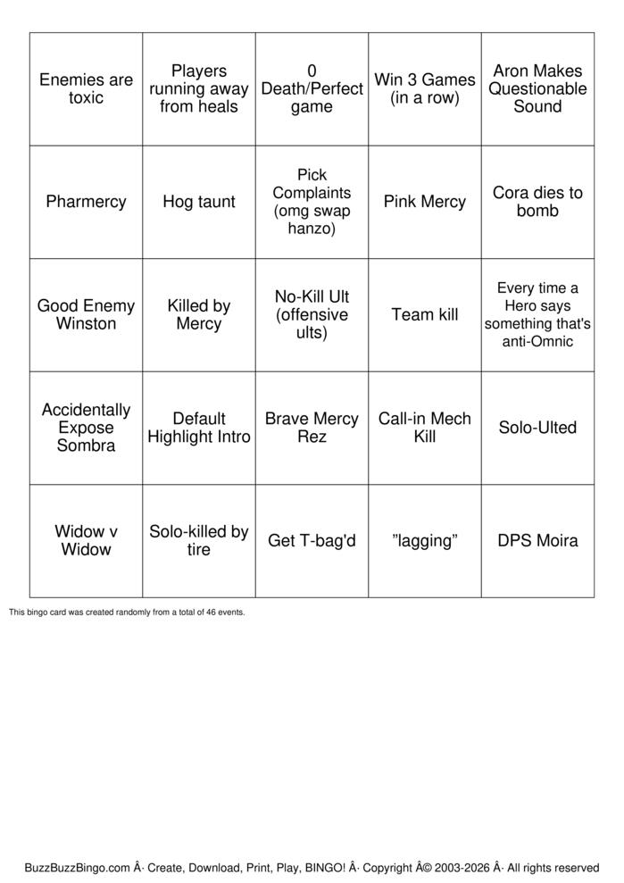 Download Free Overwatch Bingo Bingo Cards Download Free Overwatch Bingo Bingo Cards
