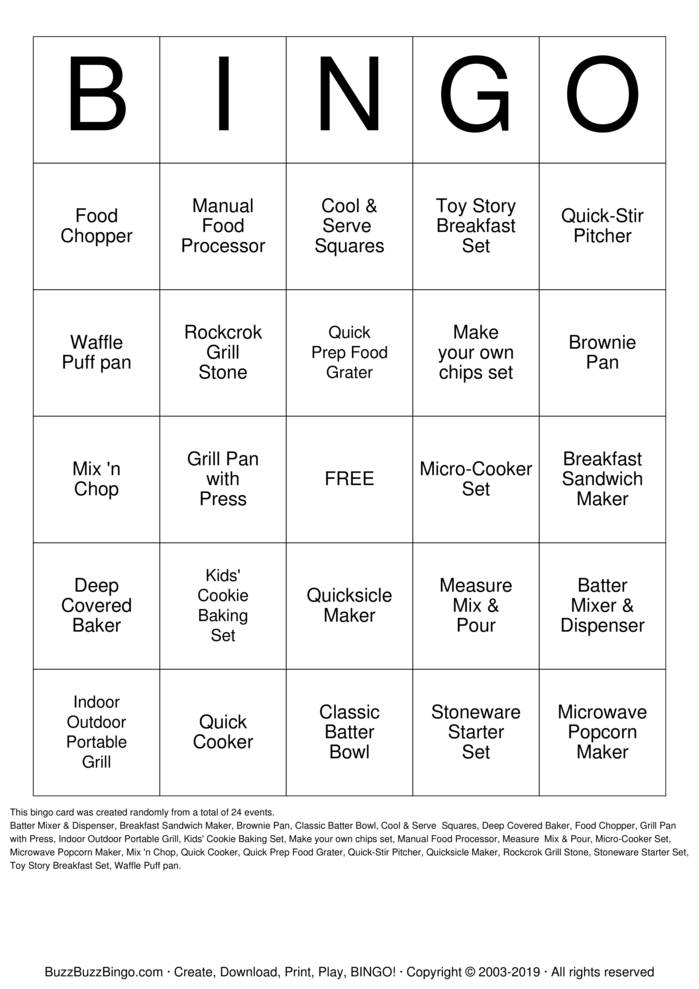 Download Free Pampered Chef  Bingo Cards