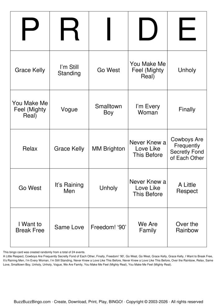 Download Free Pride Bingo Cards