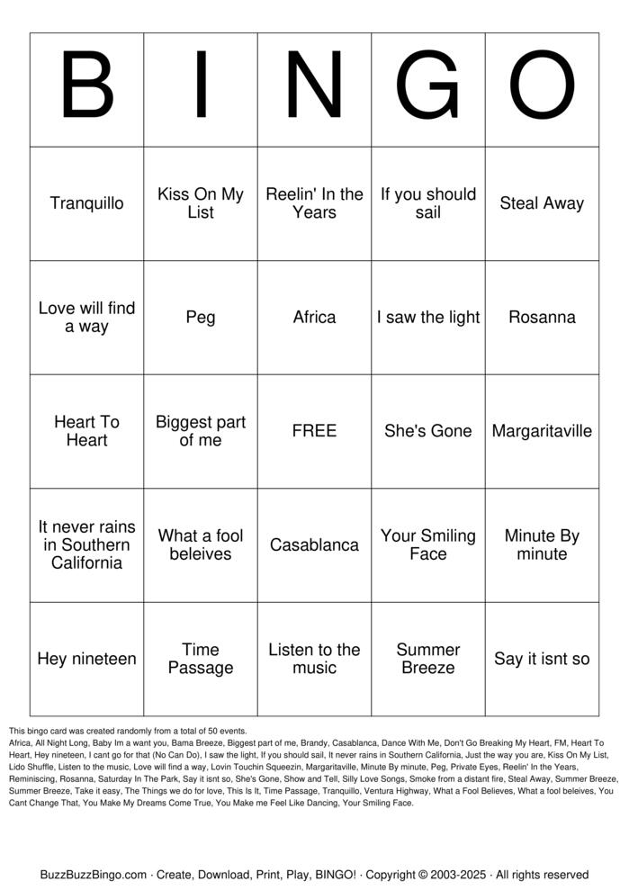 Download Free SINGO Bingo Cards