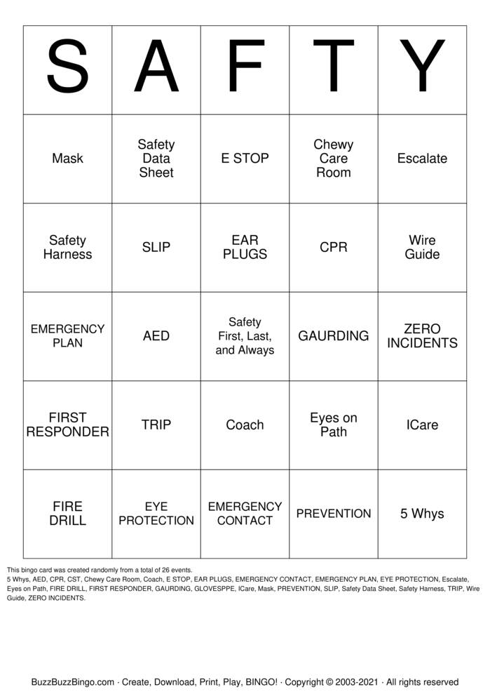Safety Bingo Cards to Download, Print and Customize!