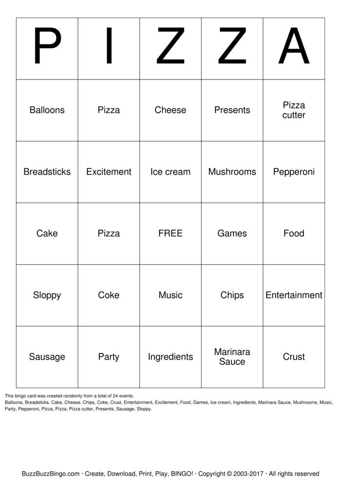 Download Free Troop 1303 Pizza Bingo Bingo Cards