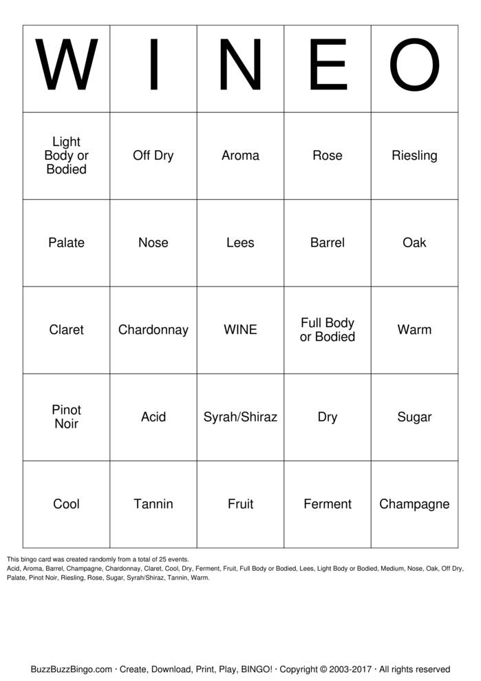 Download Free Wine-O Bingo Cards Download Free Wine-O Bingo Cards