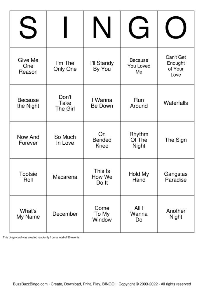 Download Free 90s B Bingo Cards
