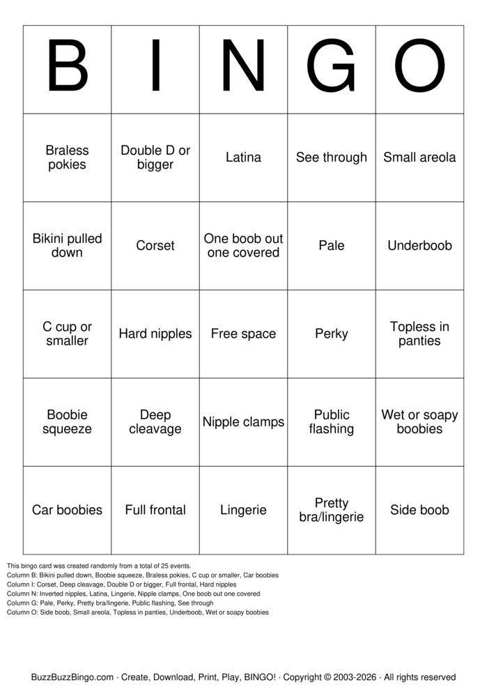 Download Free Boobs Bingo Cards