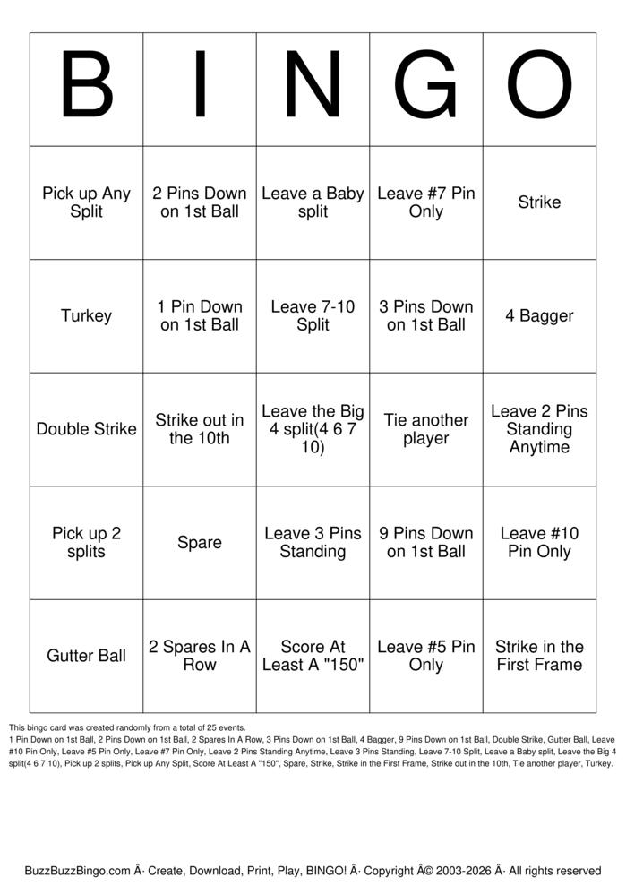 Download Free Bowling Bingo Cards Download Free Bowling Bingo Cards