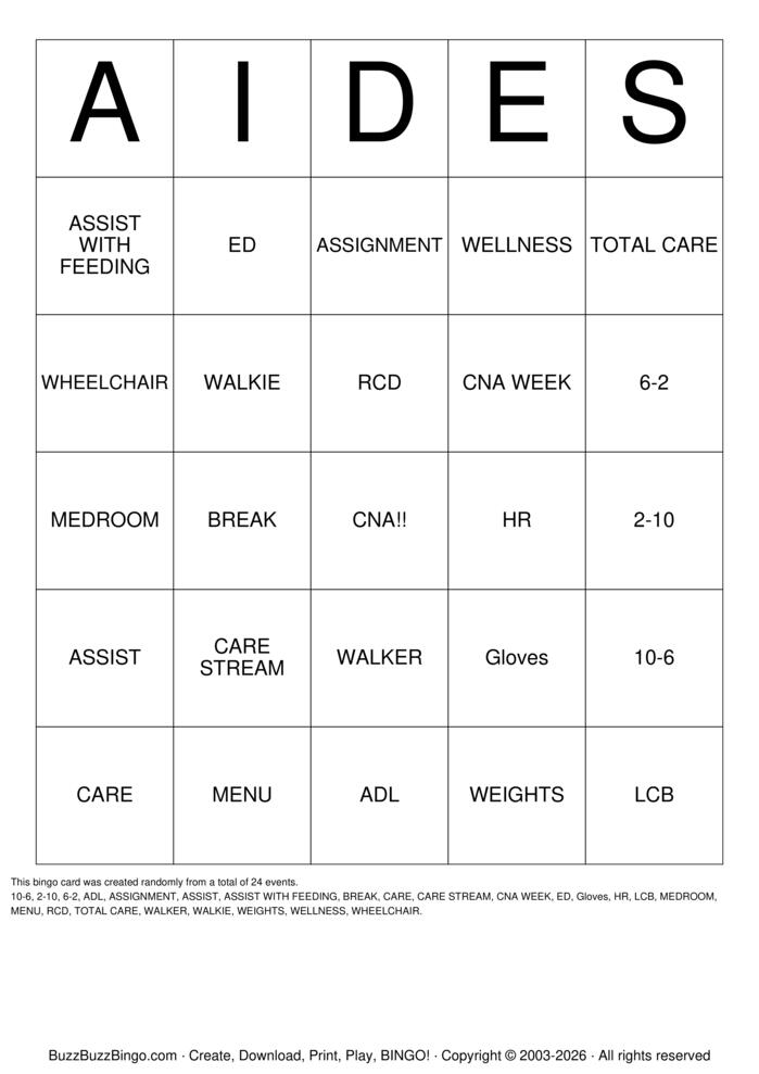 Download Free CNA Bingo Cards Download Free CNA Bingo Cards