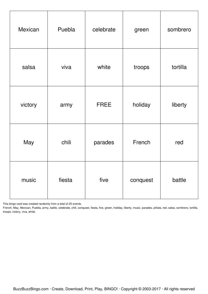 Download Free Cinco de Mayo Bingo Cards