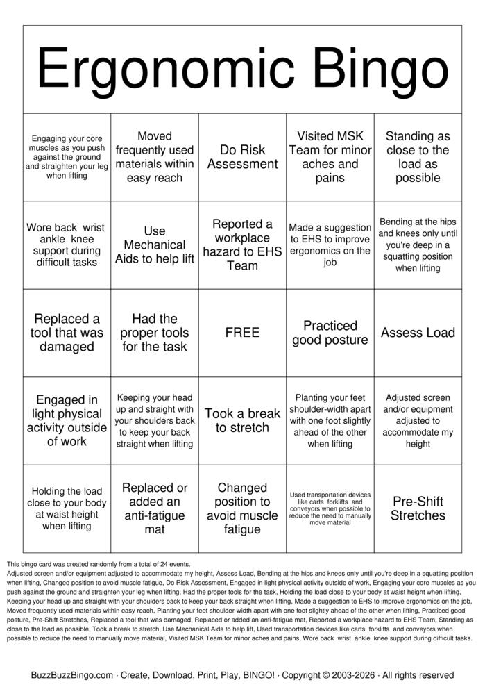 Download Free Ergonomics Bingo Cards Download Free Ergonomics Bingo Cards