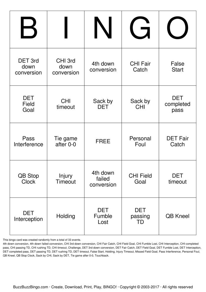 Download Free Football Bingo Cards