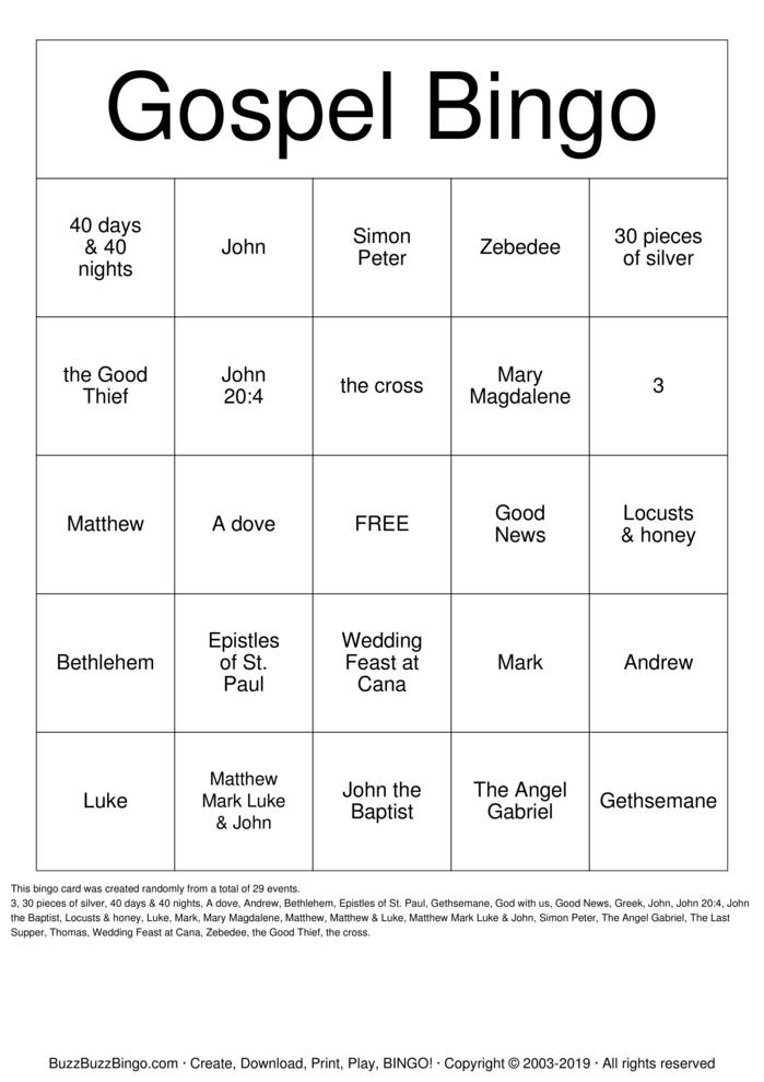 Download Free Gospel Bingo Bingo Cards