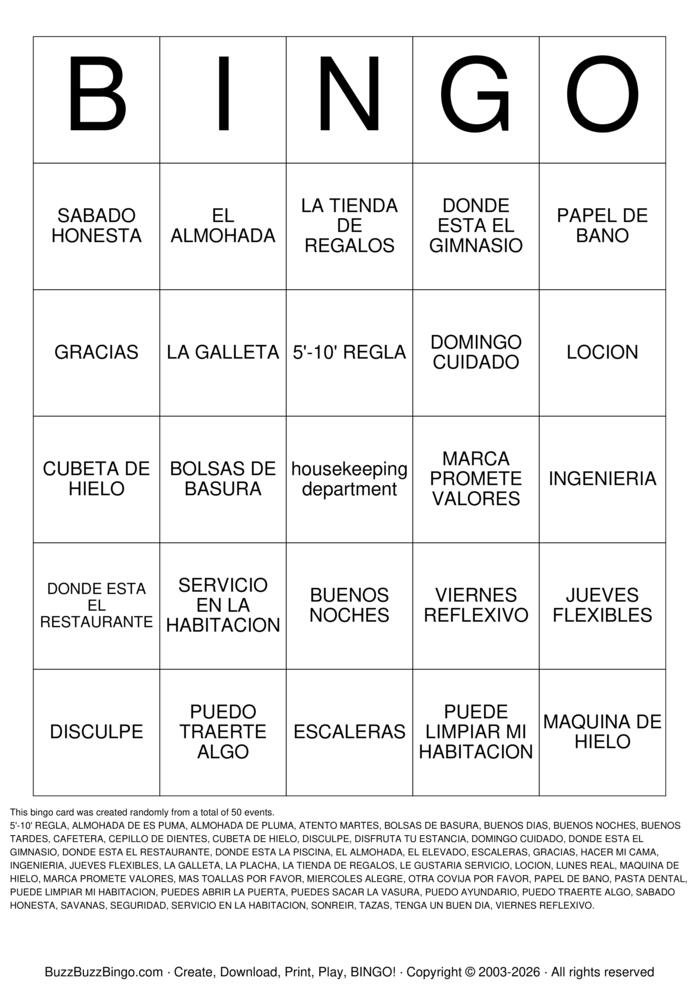 Download Free HOUSEKEEPING BINGO Bingo Cards