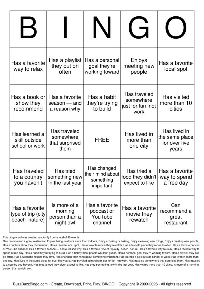 Download Free Induction Bingo! Bingo Cards