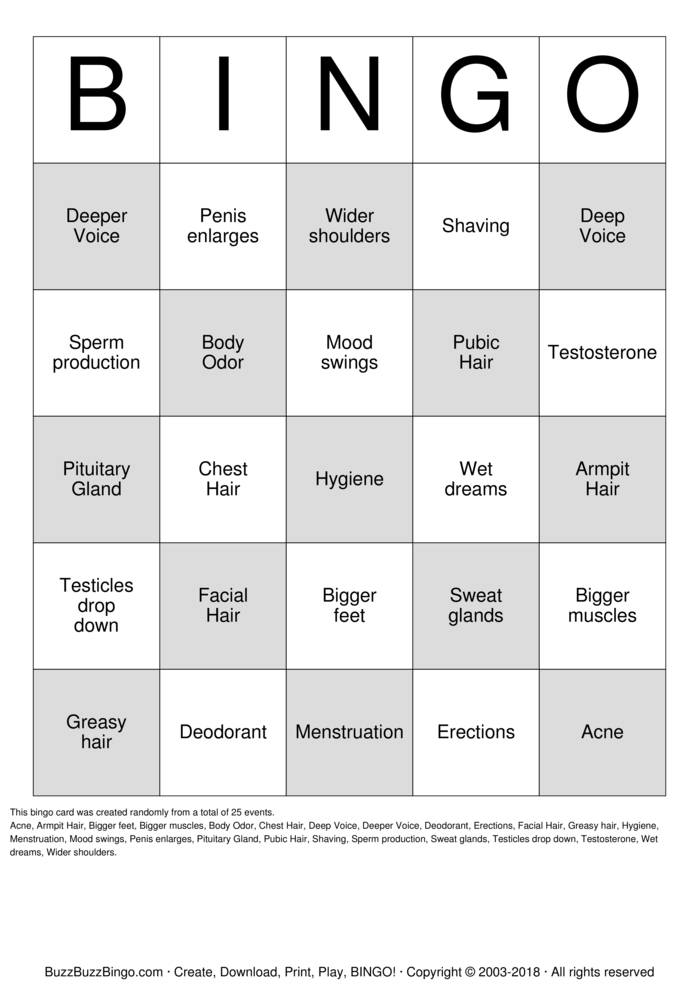 It's Puberty ! Bingo Cards to Download, Print and Customize!